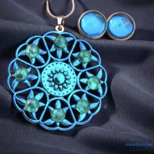   ANAN, kézzel festett, egyedi, üveglencsés ékszer, nyaklánc, fülbevaló, Élet Virága Mandala
