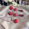   ANAN, kézzel festett, egyedi, üveglencsés ékszer, fülbevaló, nyaklánc, vörös, Barby
