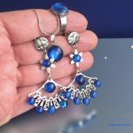 ANAN, nemesacél fülbevaló, egyedi, üveglencsés ékszer, kék, Legyező
