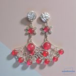 ANAN, nemesacél fülbevaló, egyedi, üveglencsés ékszer, piros, Legyező