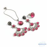 ANAN, nemesacél fülbevaló, egyedi, üveglencsés ékszer, piros, Legyező