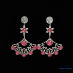 ANAN, nemesacél fülbevaló, egyedi, üveglencsés ékszer, piros, Legyező