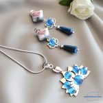 ANAN, nemesacél fülbevaló, nyaklánc, egyedi, üveglencsés ékszer, Kék Lótusz
