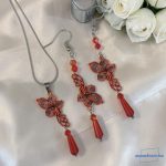 ANAN, kézzel festett, fülbevaló, nyaklánc, piros, Tropical Flower