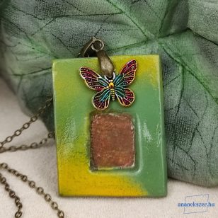   ANAN, művészi medál, agyag, polimer agyag ékszer, nyaklánc, kézzel festett, Domboldal