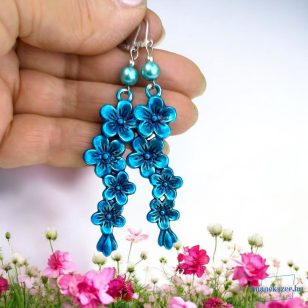   ANAN, fülbevaló, nyaklánc, kézzel festett ékszer, virágfürt, Nefelejcs 