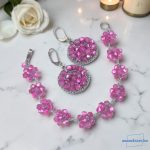 ANAN, kézzel készült, horgolt gyöngyös karkötő, fülbevaló, pink, Virág