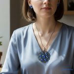 ANAN, kézzel festett, egyedi, üveglencsés ékszer, nyaklánc, fülbevaló, kék, Mandala