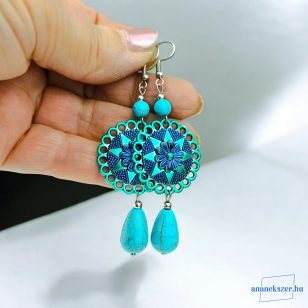   ANAN, kézzel festett ékszer, mandala, kék-türkiz, egyedi ékszer, Royal