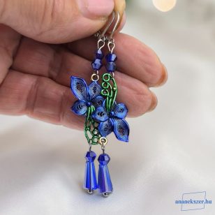   ANAN, kézzel festett, fülbevaló, nyaklánc, kék-zöld, Tropical Flower