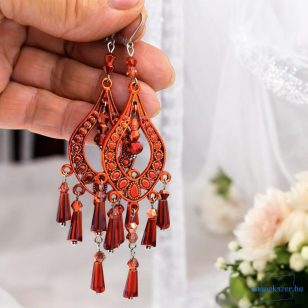   ANAN, hangsúlyos fülbevaló, narancsvörös, kézzel festett, gyöngyékszer, Hórusz