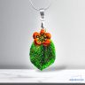   ANAN, kézzel festett, egyedi tervezésű, levélékszer, zöld-narancs, Levélmese
