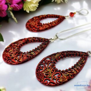  ANAN, kézzel festett, egyedi ékszer, fülbevaló, nyaklánc, Bíbor Csipke