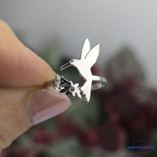   ANAN, szabályozható, nemesacél gyűrű, antiallergén ékszer, ezüstszínű, madárka, Kolibri