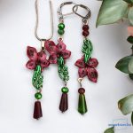 ANAN, kézzel festett, fülbevaló, nyaklánc, kármin-zöld, tropical flower, Tündérkönny
