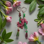 ANAN, kézzel festett, fülbevaló, nyaklánc, kármin-zöld, tropical flower, Tündérkönny