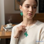 ANAN, kézzel festett, egyedi ékszer, levélékszer, Smaragd Juhar