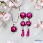 ANAN, kézzel festett, egyedi, üveglencsés ékszer, fülbevaló, nyaklánc, pink, Barby