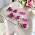 ANAN, kézzel festett, egyedi, üveglencsés ékszer, fülbevaló, nyaklánc, pink, Barby