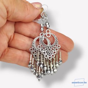   ANAN, hangsúlyos fülbevaló, egyedi, gyöngyékszer, Ezüst Ragyogás