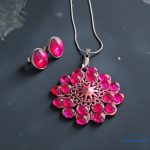 ANAN, kézzel festett, egyedi, üveglencsés ékszer, nyaklánc, fülbevaló, Pink Mandala