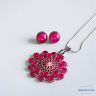   ANAN, kézzel festett, egyedi, üveglencsés ékszer, nyaklánc, fülbevaló, Pink Mandala