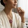   ANAN, kézzel festett, egyedi, üveglencsés ékszer, nyaklánc, fülbevaló, Pink Mandala