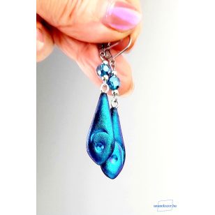   ANAN, egyedi, művészi, polimer agyag ékszer, fülbevaló, nyaklánc, csillámló színek, Kék Csepp