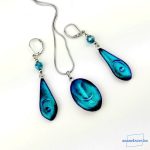 ANAN, egyedi, művészi, polimer agyag ékszer, fülbevaló, nyaklánc, csillámló színek, Kék Csepp