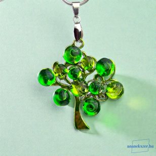   ANAN, kézzel festett, egyedi, üveglencsés ékszer, zöld, Életfa
